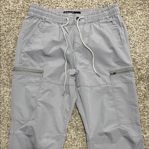 Men's Gray Cargo Pants with Drawstring Waist